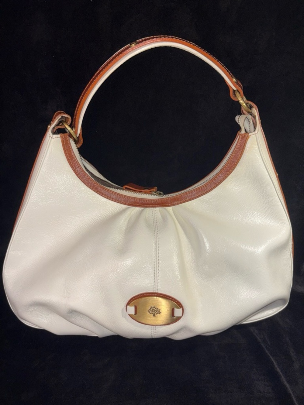 Mulberry Bella Hobo Bag Large Off White Cognac Brown Chic EUC Vintage Classic